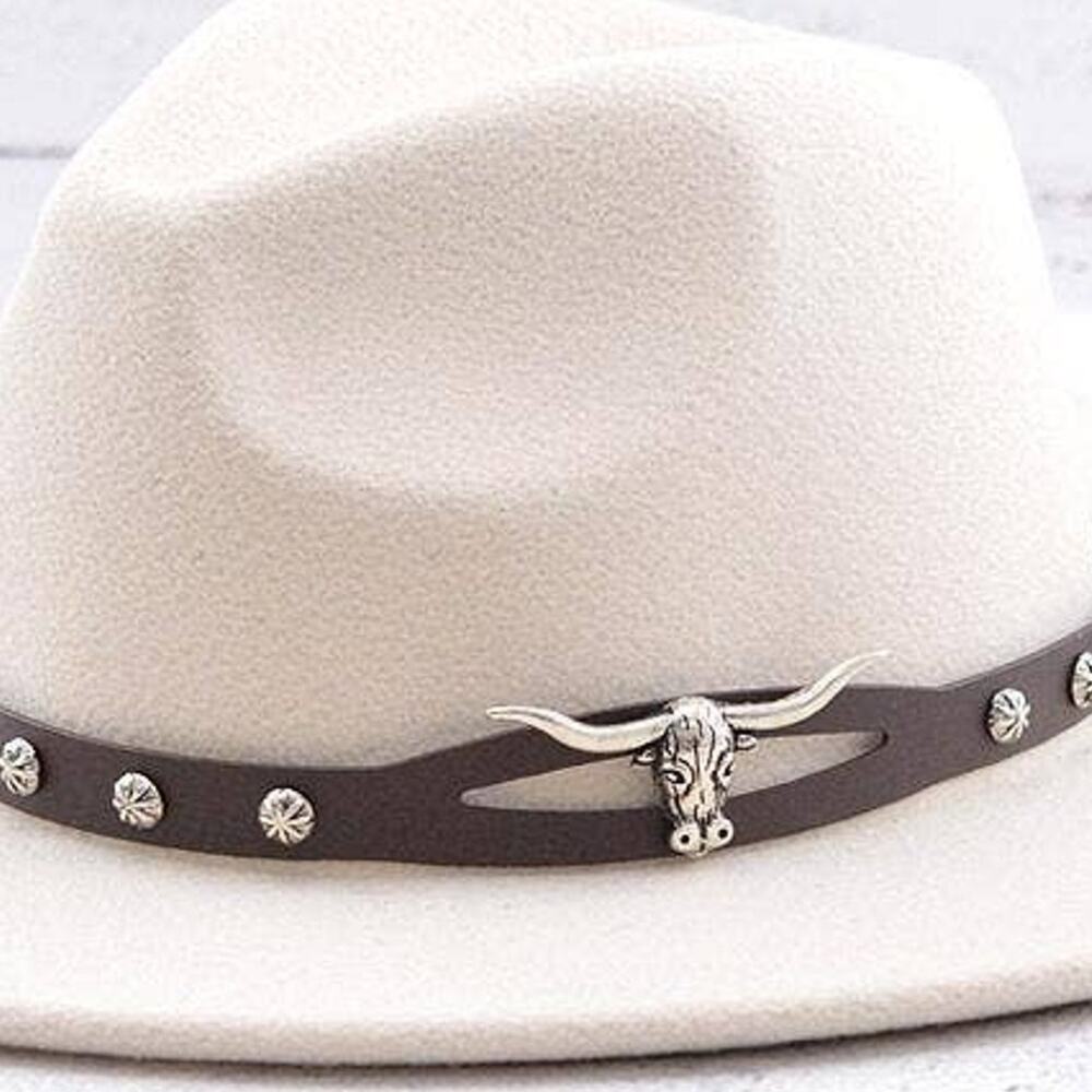 Faux Leather Longhorn Hat Band - Coffee